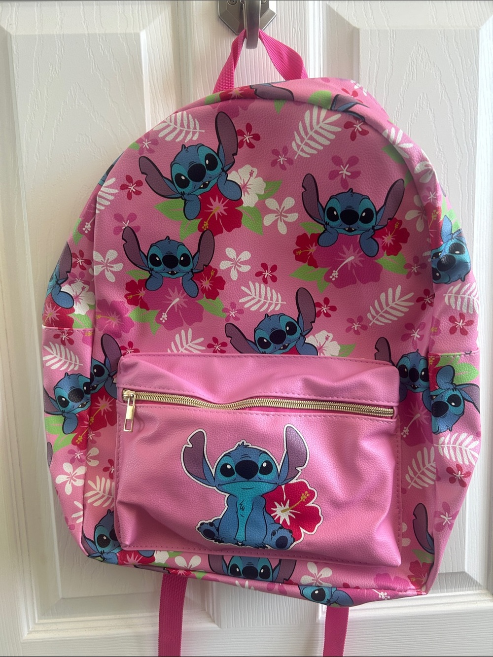 Disney Pink Backpack with Blue Stitch Floral Print